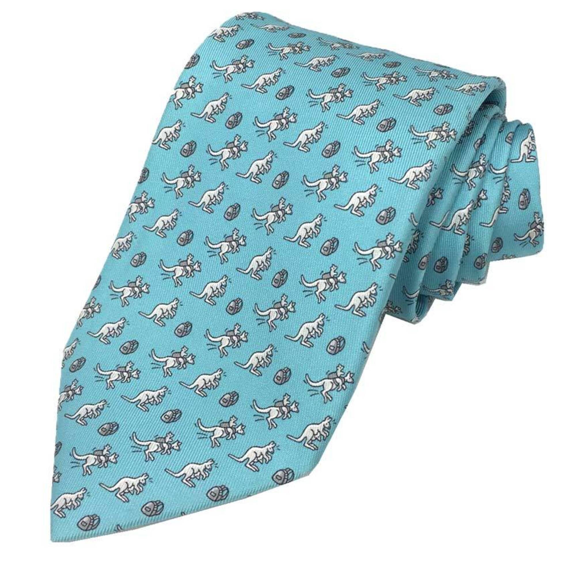 Hermes Hermes Tie Kangaroo 100% Silk Turquoise Men's